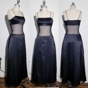 VINTAGE 90s Gunne Sax Black Mesh Satin Dress 3